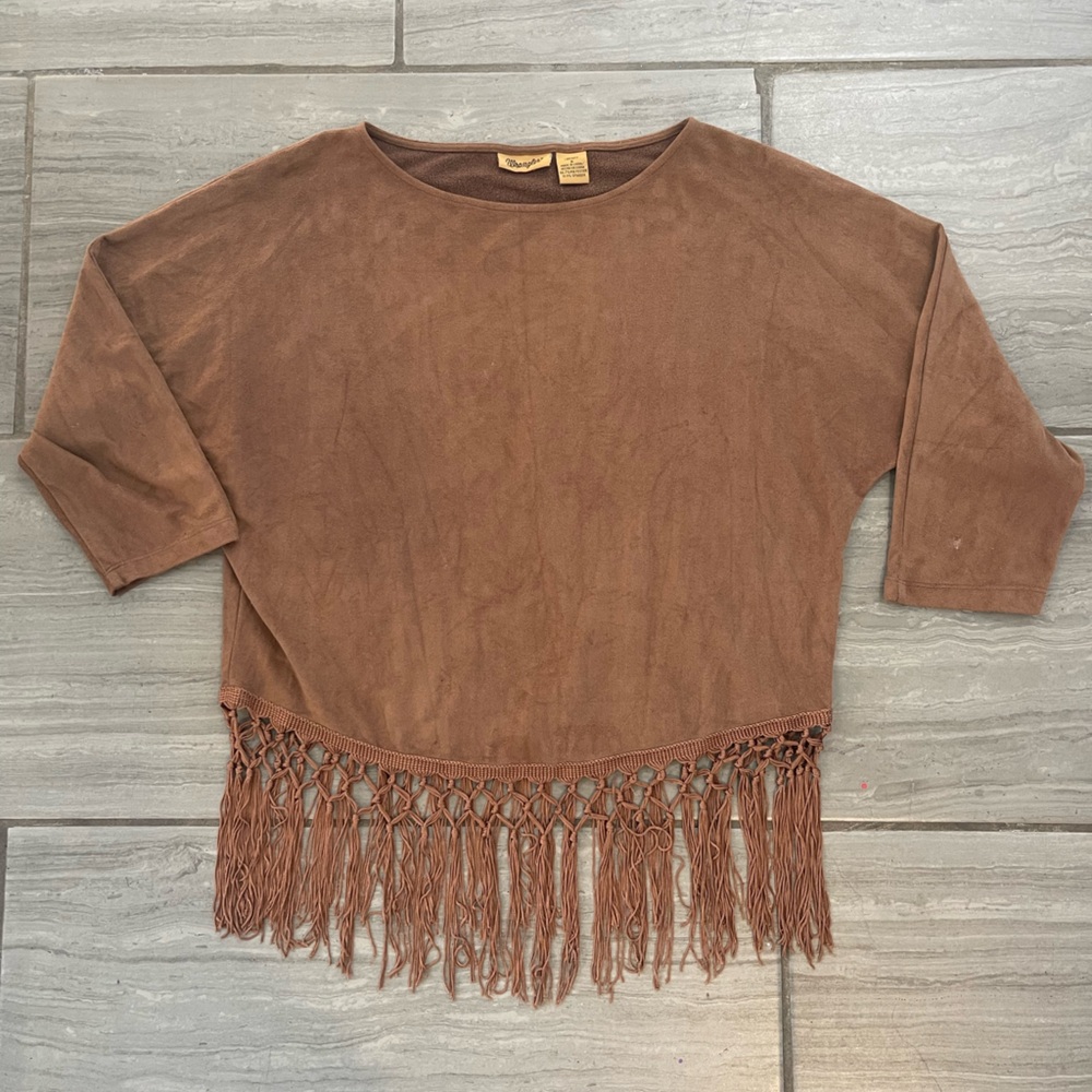 Wrangler brown fringe Suede Top